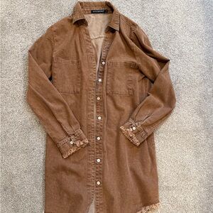 Brown Button-Up Long Shirt